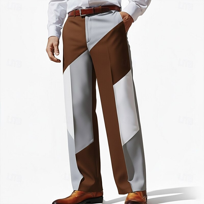 Men's Geometric Pattern Abstract Color-block Trousers Dress Pants Suit Pants Mid Waist Business Casual Formal Outdoor Holiday Relaxed Fit Flat Front Dress Pants with Side Pockets Spring Fall 3D Print