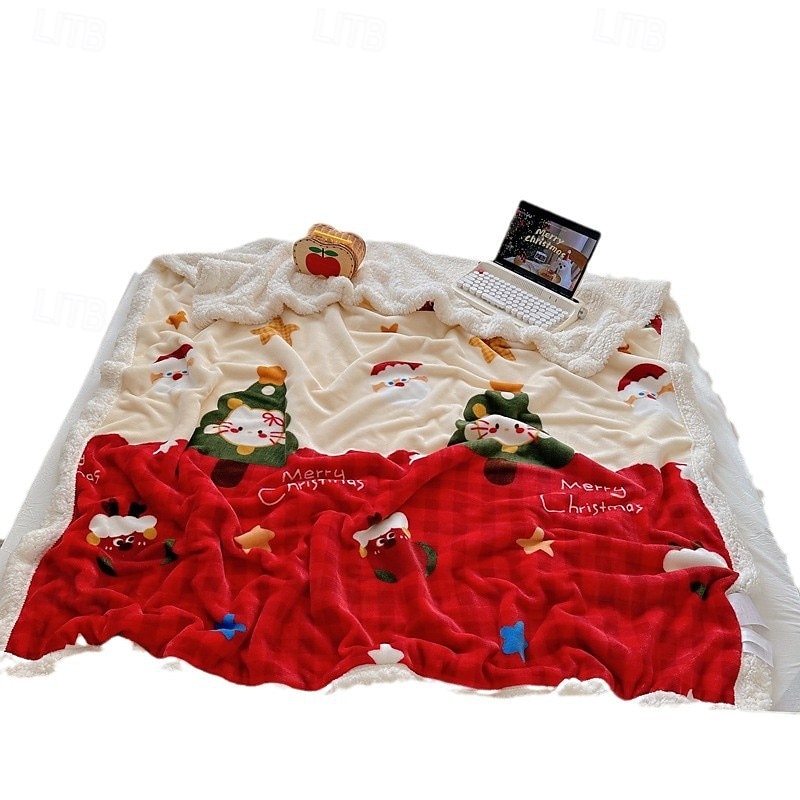 Christmas Fleece Blanket, Thick Sherpa Throw Blanket for Sofa Couch, Soft Cartoon Flannel Blanket, Cozy Nap Blanket, Multi-Purpose Holiday Gift Blanket4