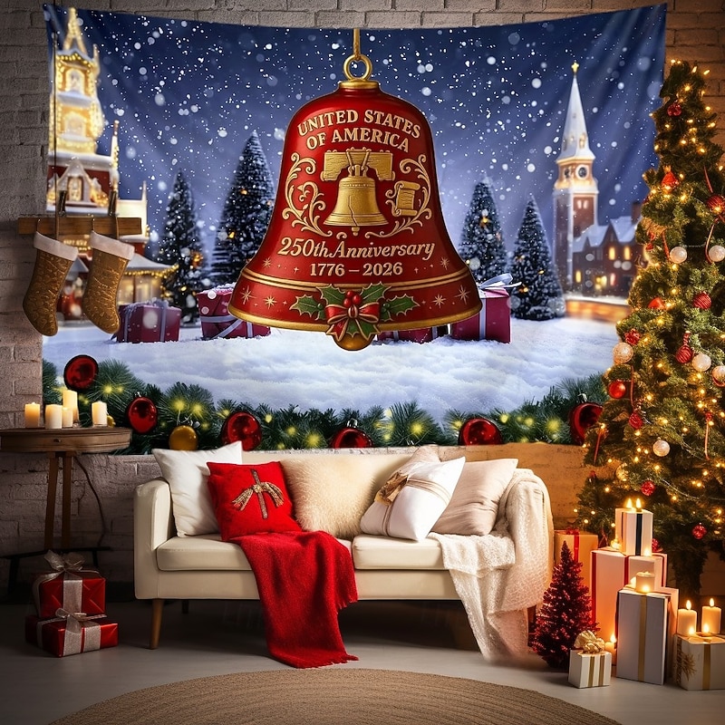 United States 250th Anniversary Christmas Wall Tapestry Backdrop, 2025 Xmas Elegant Commemorative Doorbell Ornament, Hanging Christmas Tree Decoration for Patriotic Holidays4