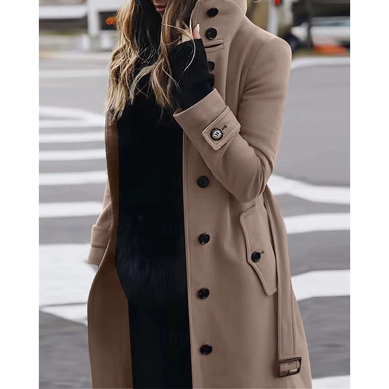 Women's Winter Coat Coat Warm Comfortable Pocket Buttons Elegant Casual Plain Vacation Street Casual Daily Wear Long Turndown Regular Fit Long Sleeve Outerwear Black Red Orange Fall Winter4