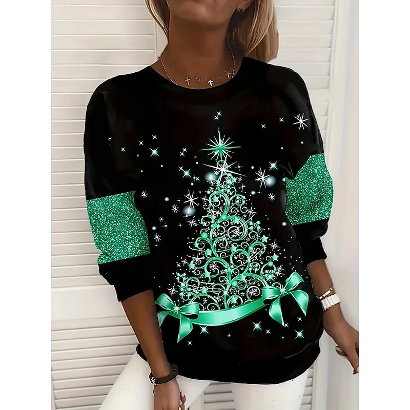 Christmas Women's Pullover Sweatshirt Hoodies Graphic Tree Fashion Casual Long Sleeve Crew Neck Regular Tops Street Dailywear Print Pink Blue Purple Gold Green Spring Fall Winter4