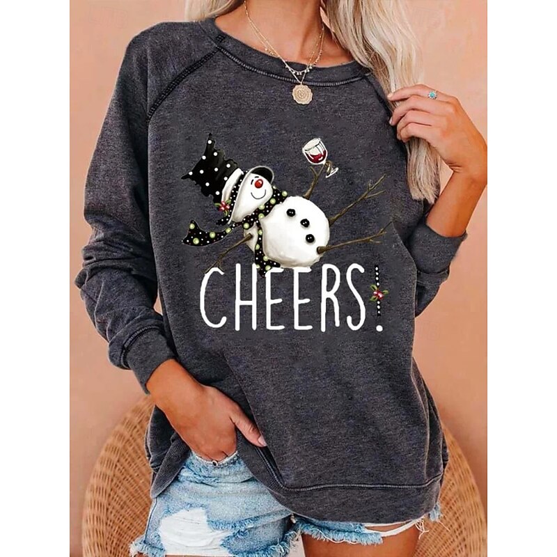 Women's Pullover Graphic Snowman Casual Long Sleeve Crew Neck Round Neck Regular Tops Casual Holiday Black Green Gray Spring Fall Winter3