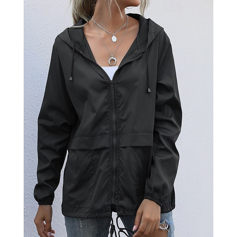Women's Hoodie Jacket Comfortable Zipper Pocket Casual Plain Vacation Daily Wear Going out Weekend Regular Hooded Regular Fit Long Sleeve Outerwear Black Wine Light Grey Spring Fall
