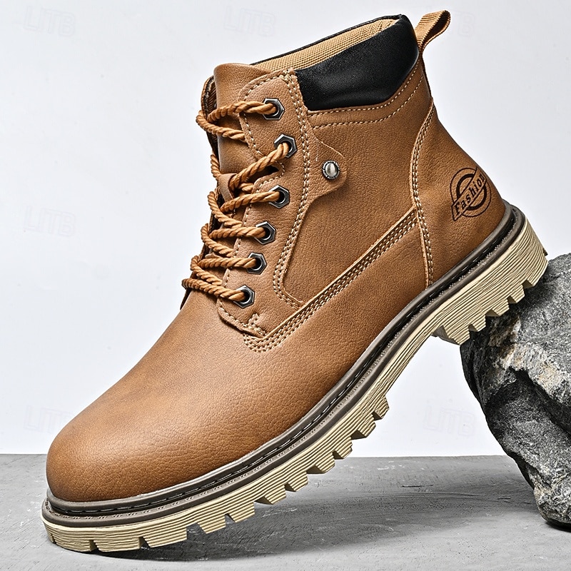 Men's Classic Outdoor Work Boots – Durable Lace-Up Ankle Boots with Non-Slip Sole and Cushioned Insole for Construction, Farming and Everyday Wear