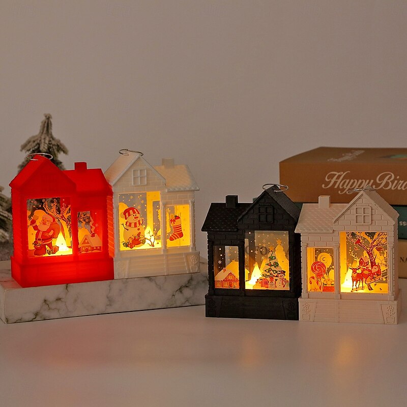 1 Pc 12.2 * 8.9CM Christmas retro small house shaped LED electronic candle night light desktop Christmas style ornament light LR1130 * 3 battery4