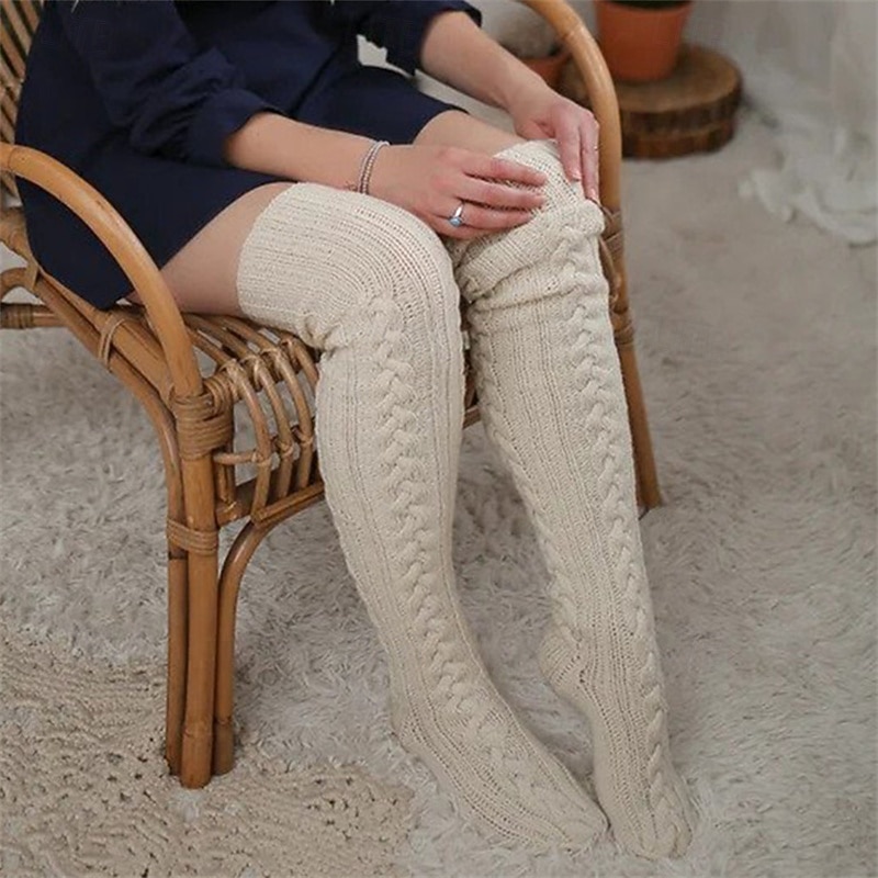 Women's Knee High Socks Stockings Outdoor Holiday Solid Color Knit Basic Casual Elastic Warm 1 Pair3