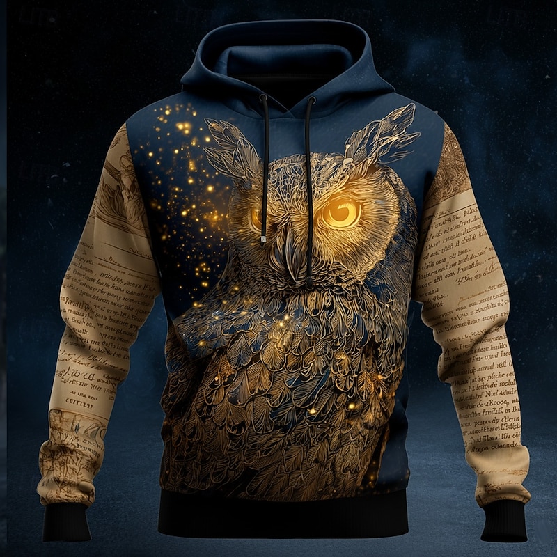 Men's Dragon Hoodie Sweatshirt 3D Fantasy Crew Neck Gift Club Streetwear Blue Brown Drawstring Fall Winter Designer3
