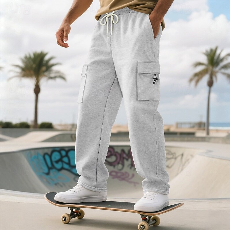 Men's Cargo Pants Sweatpants Fleece Pants Wide Leg Sweatpants Athletic Pants Drawstring Elastic Waist Multi Pocket Plain Moisture Wicking Breathable Full Length Outdoor Sports Outdoor Casual Vacation