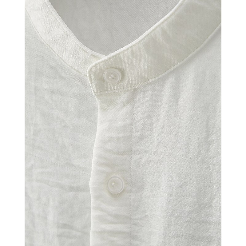 Men's Shirt Summer Shirt Casual Shirt Beach Shirt Button Up Shirt White Gray Long Sleeve Plain Band Collar Vacation Hawaiian Pocket Clothing Apparel Polyester Fashion Casual Comfortable3