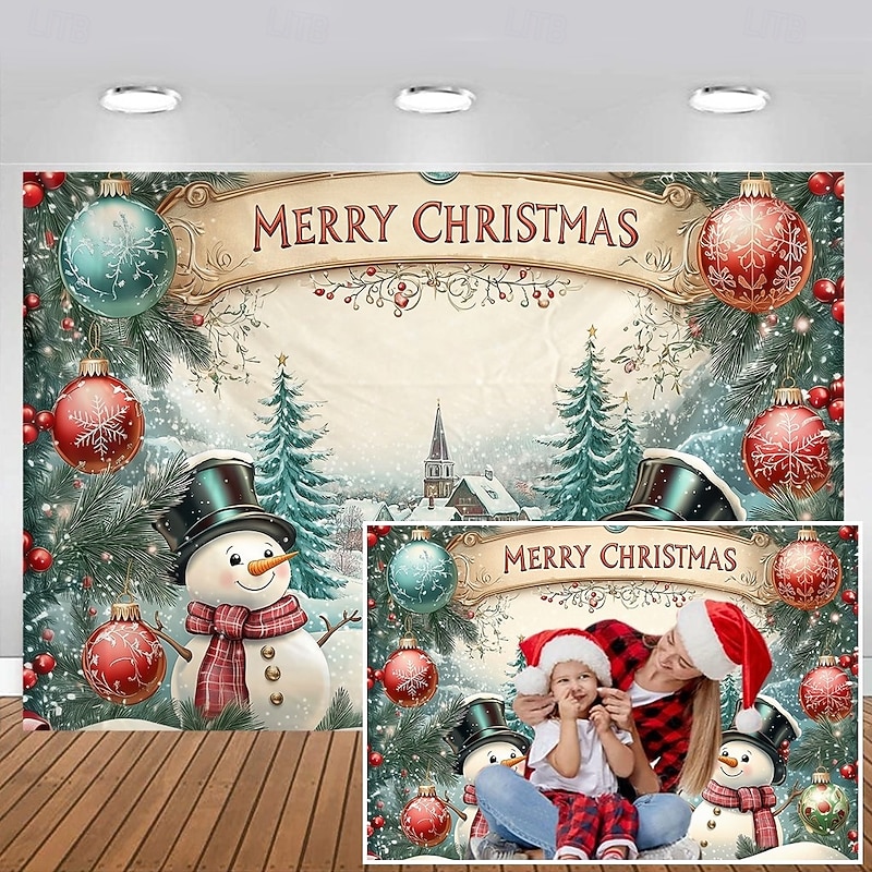 Chrismas Hanging Tapestry Snowman Christmas Tree Merry Christmas Snow Large Wall Art Mural Decor Blanket Curtain Holiday Home Bedroom Living Room Festive Party Decoration2