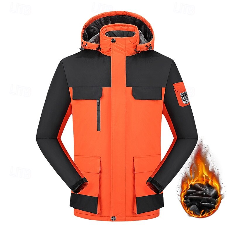 Men's Softshell Jacket Hiking Jacket Fleece Jacket Winter Outdoor Thermal Warm Waterproof Top Dark Grey Black White Army Green Orange2