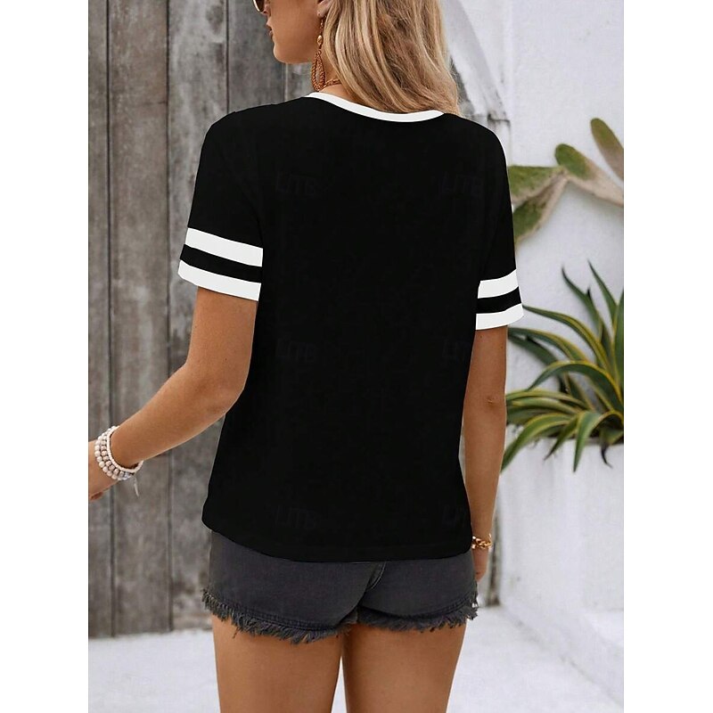 Women's T Shirt Plain Fashion Modern Casual Short Sleeve V Neck Regular Tops Daily Weekend Black Wine Army Green Blue Khaki Summer Spring3