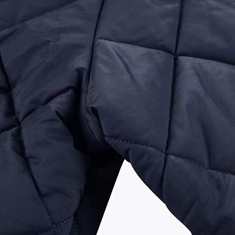 Men's Winter Coat Quilted Jacket Parka Pocket Polyster Pocket Vacation Daily Wear Date Regular Fashion Casual Comfortable Thermal Warm Fall Winter Solid / Plain Color Wine Black Navy Blue Green3