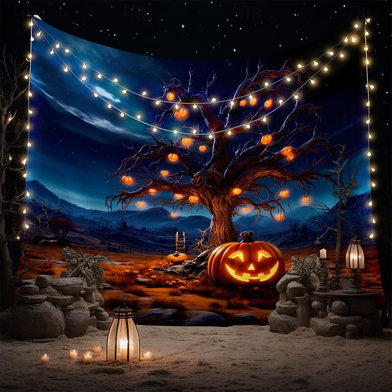 Halloween Tapestry Banners Blanket Pumpkin Tree Dark Punk Gothic Style Party Dorm Teens Room Guys Man Cave Frat Bedroom Shooting Backgrounds Home Decor4