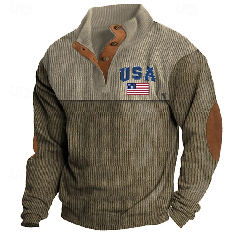 Men's Sweatshirt Corduroy Pullover Hoodie Sweatshirt Pullover Button Up Hoodie Black Army Green Burgundy Light Grey Dark Gray Standing Collar Plain Patchwork Color Block Sports & Outdoor Casual Daily3