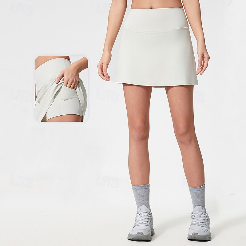 Women's Sports Skirt with Tight 2 in 1 Lightweight High Waist Gym Running Fitness Bottoms Solid Color Black White Blue Sports Activewear