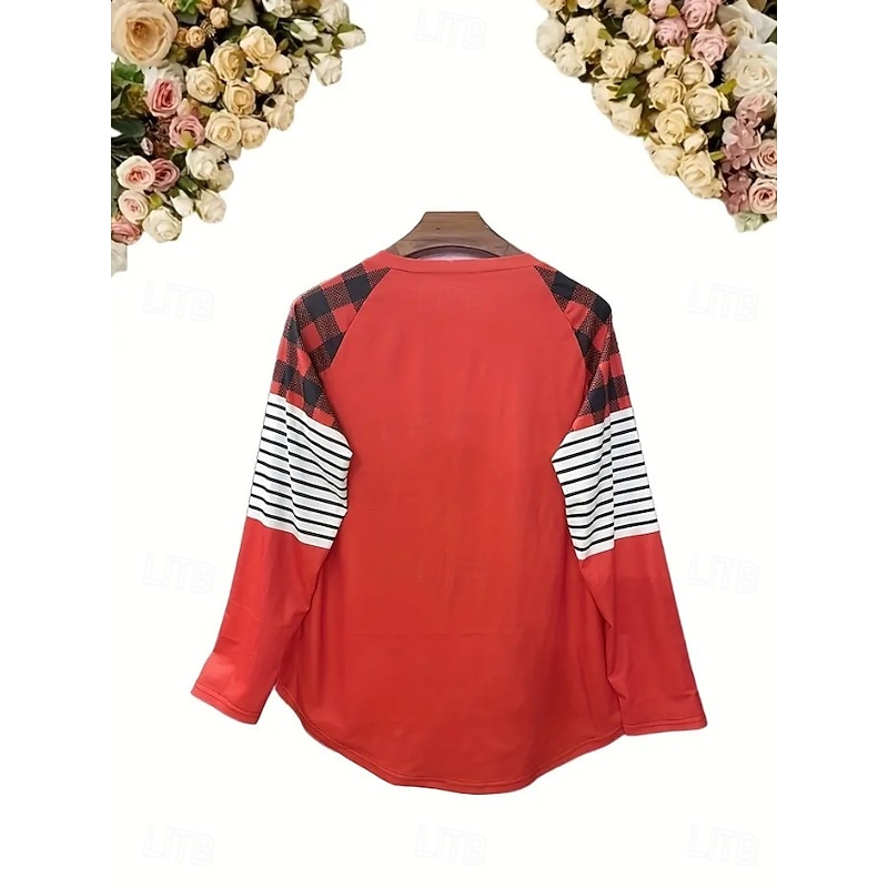 Christmas Women's T Shirt Graphic Santa Claus Geometry Vintage Stylish Classic Long Sleeve Crew Neck Long Tops Daily Going out Weekend Print Red Blue Spring Fall Winter2