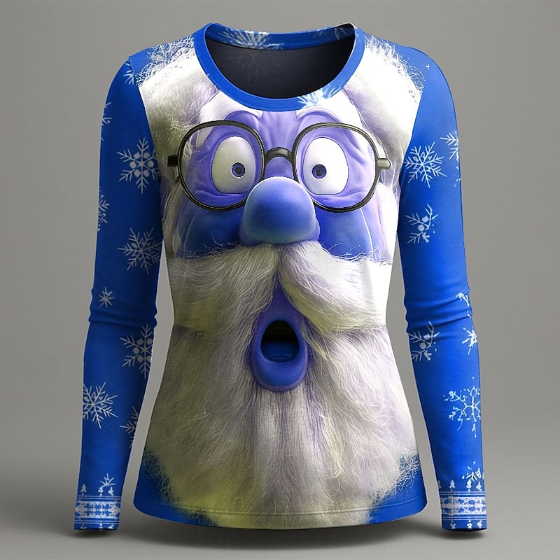 Christmas Women's T Shirt Graphic Santa Claus Fashion Casual Long Sleeve Crew Neck Round Neck Regular Tops Daily Weekend Print Red Blue Purple Green Summer Spring Fall Winter4