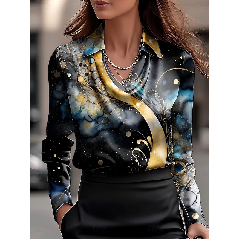 Women's Shirt Ombre Floral Graphic Elegant Stylish Basic Long Sleeve Cowl Neck Regular Tops Work Party Evening Wear Daily Ruched Draped Black White Navy Blue Fall Winter2