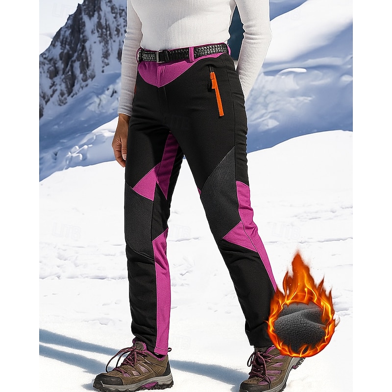 Women's Hiking Pants Trousers Waterproof Hiking Pants Fleece Pants Patchwork Winter Outdoor Regular Fit Thermal Warm Waterproof Windproof Pants / Trousers Pocket Purple Camping / Hiking Hunting