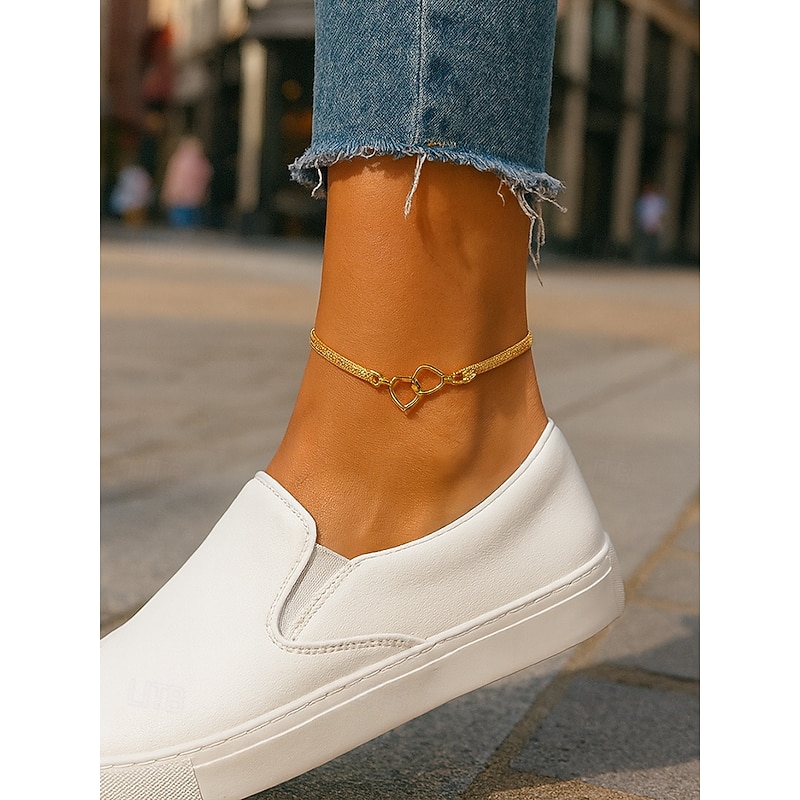 Women's Alloy Heart Shape Anklet, Gold Silver Chain Anklet, Suitable for Beach, Party, Vacation and Daily Wear3