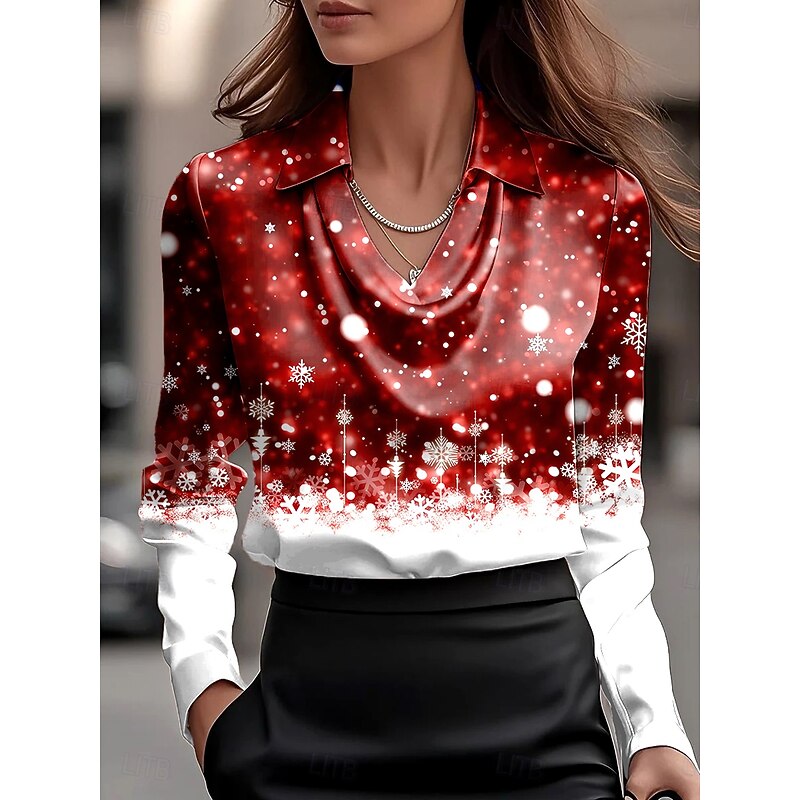 Christmas Women's Shirt Ombre Graphic Snowflake Elegant Stylish Casual Long Sleeve Cowl Neck Regular Tops Work Party Evening Wear Daily Ruched Draped Wine Blue Purple Fall Winter2