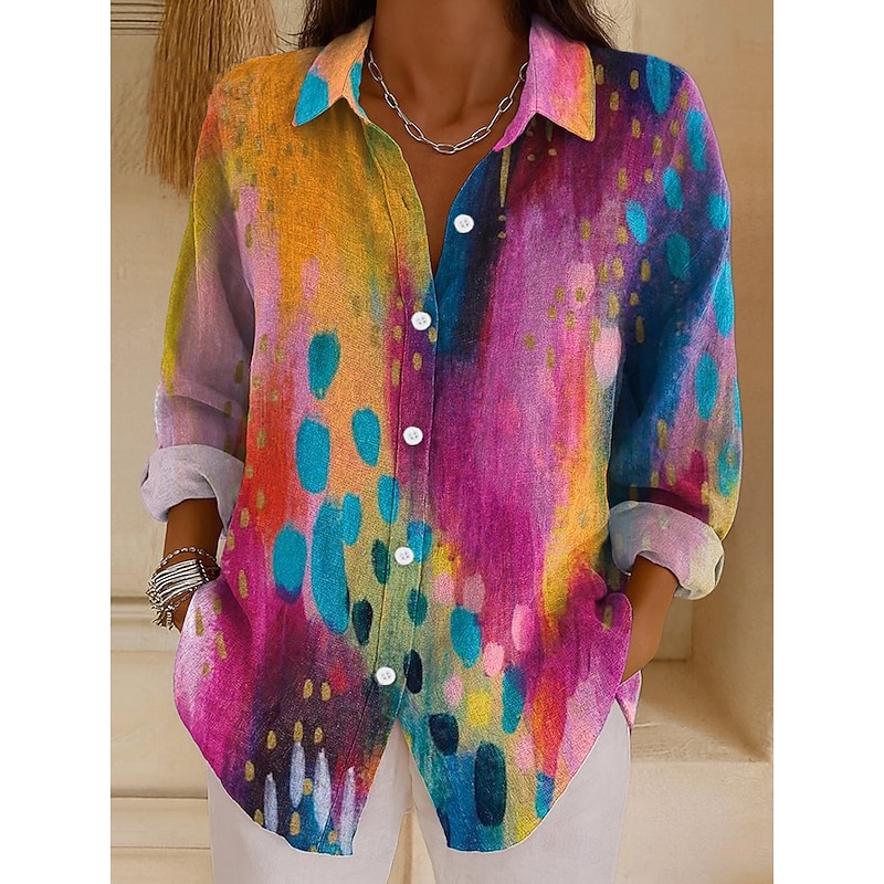 Women's Shirt Graphic Geometric Stylish Modern Casual Long Sleeve Bishop Sleeve Shirt Collar Regular Tops Daily Holiday Print Pink Blue Orange Green Summer Spring3