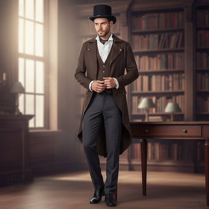 Medieval Renaissance Steampunk Coat Tuxedo Tailcoat Vampire Nobleman Fancy Dress Men's Halloween Carnival Performance LARP Ren Faire Adults' Coat2