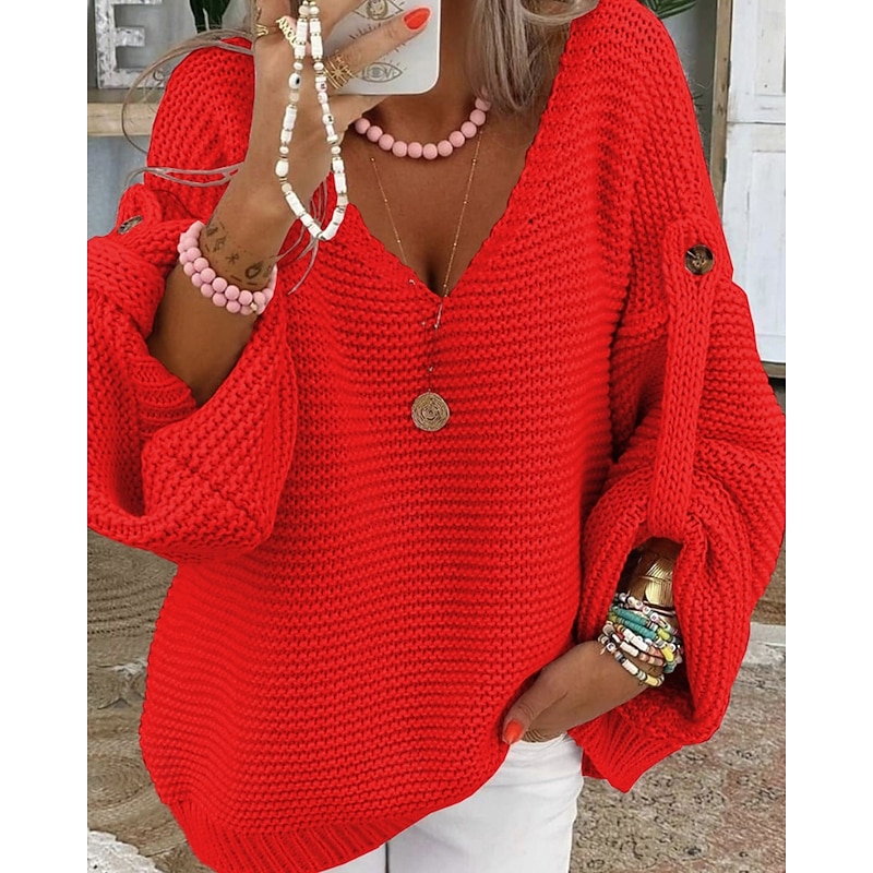 Women's Sweater Pullover Streetwear Casual Solid Color V Neck Knitted Long Sleeve Regular Tops Knit Daily Holiday Going out Black White Fall Winter3