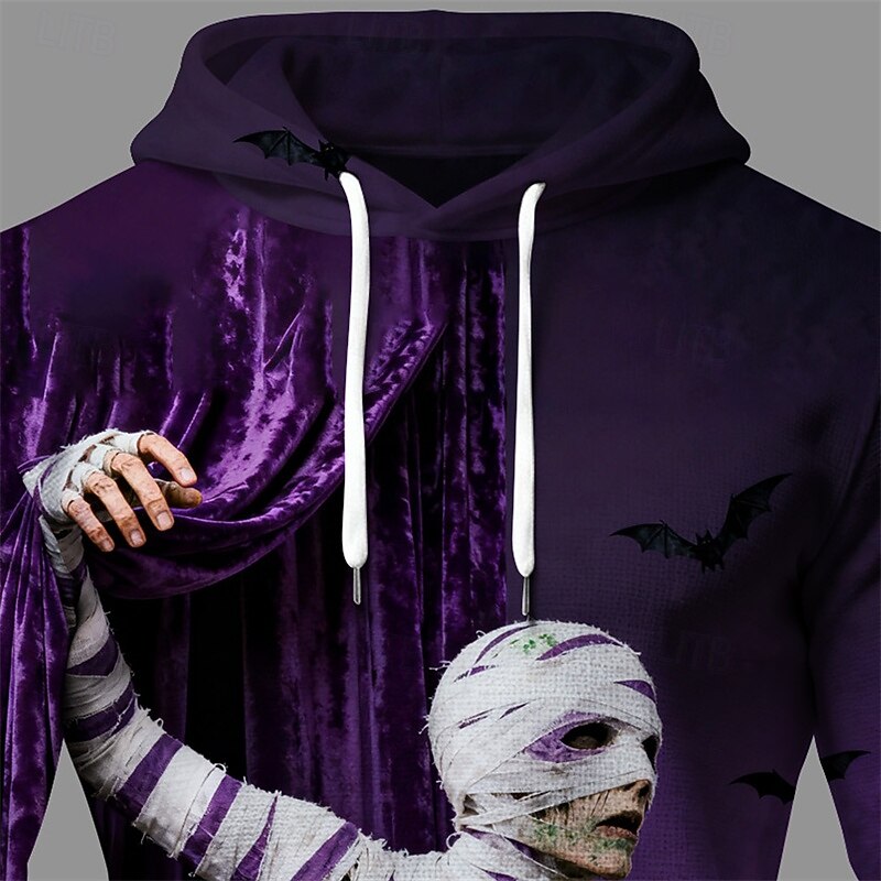 Halloween Men's Ghost Hoodie Fashion Daily Hooded Vacation Party Streetwear Purple Drawstring Pocket Printing Fall Winter Designer2