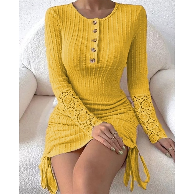 Women's Mini Dress Sweater Dress Casual Dress Bodycon Fashion Modern Daily Date Weekend Regular Fit Plain Long Sleeve Crew Neck Yellow Pink Army Green Purple Fall Winter