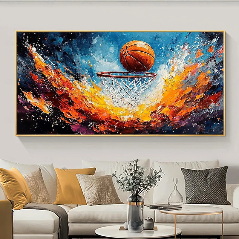 Handmade Original Basketball Oil Painting On Canvas, Abstract Basketball Sports Painting, Gift for Basketball Lovers, Living Room Wall Decor