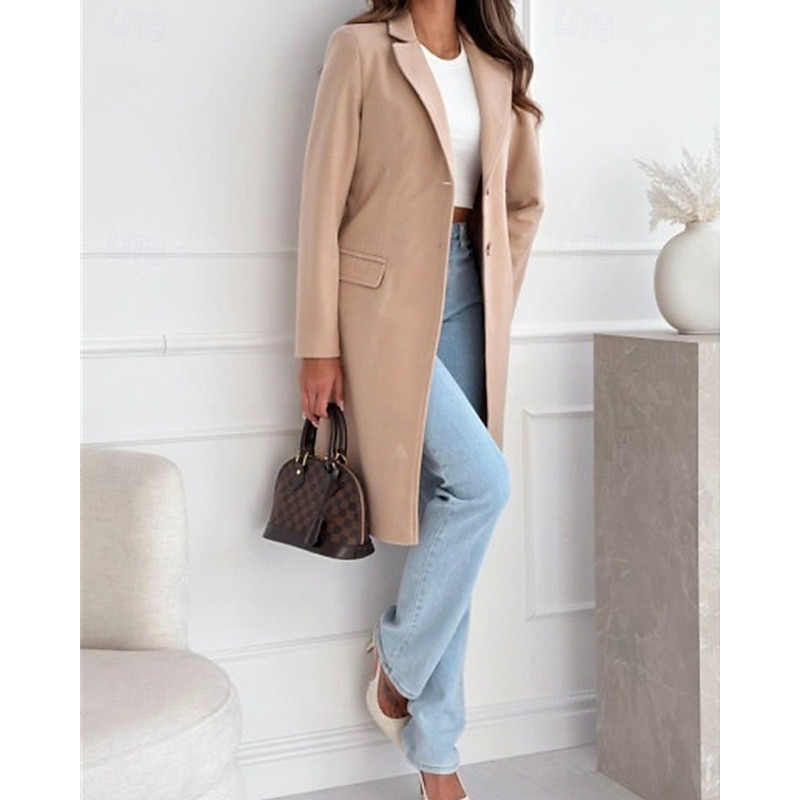 Women's Casual Jacket Warm Comfortable Pocket Buttons Fashion Outdoor Plain Going out Weekend Single Breasted Regular Lapel Regular Fit Long Sleeve Outerwear Black White Brown Fall Winter4