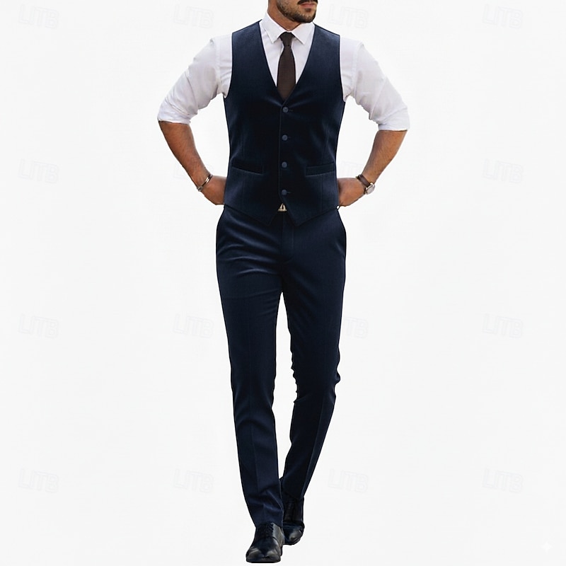 Men's Wedding Business Groomsmen Suits Notch Lapel Burgundy Navy Blue Formal Solid Colored Slim Fit 2 Piece2