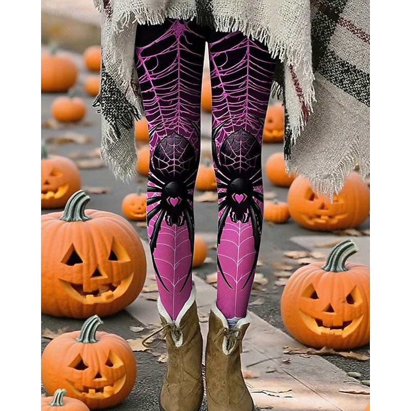 Women's Pants Trousers Leggings Cozy Leggings Streetwear Casual Full Length High WaistPantsHalloween Graphic Prints Elastic Waist Print Breathability Comfortable Stretchy Vacation Street Daily Wear2