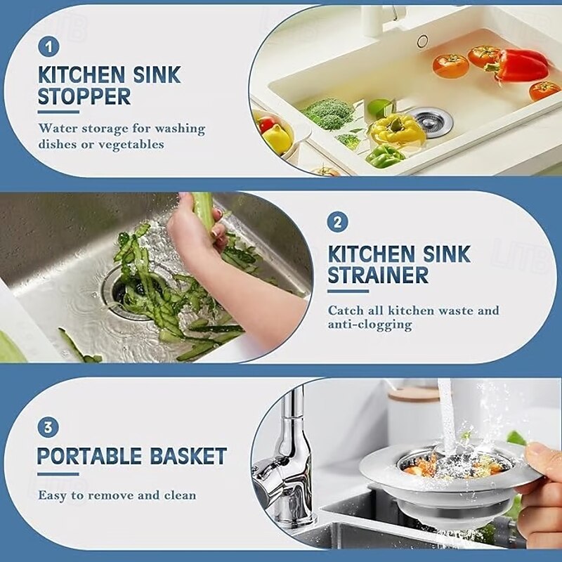 3-in-1 Stainless Steel Kitchen Sink Drain Strainer Anti-Clogging Food Catcher Basket & Odor Filter with Spring-Loaded Pop-Up Stopper US Standard 3.5" Fit Rust-Resistant Kitchen Sink Plug4