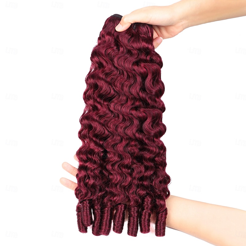 Burgundy 99J# 3 Bundle Hair Weaves Burmese Curly Human Hair Extensions 14-30 Inch3