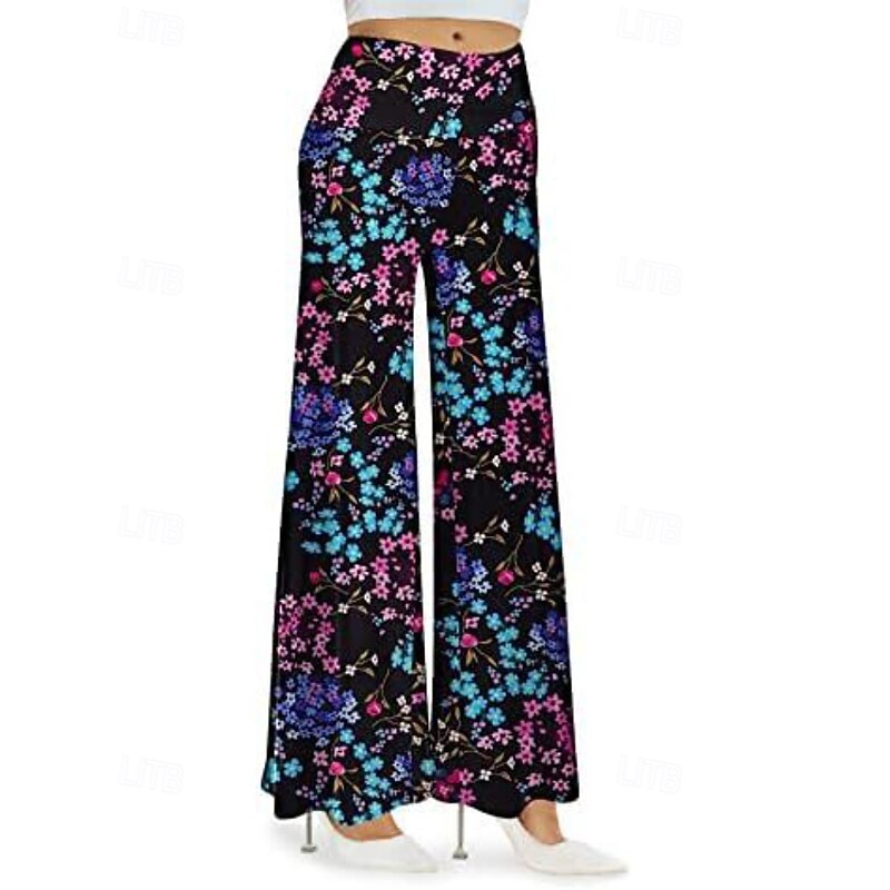 Women's Culottes Wide Leg Chinos Streetwear Casual Full Length Medium Waist Graphic Elastic Waist Printing Comfortable Micro-elastic Outdoor Vacation Daily Navy Black Royal Blue Blue Fall Winter4