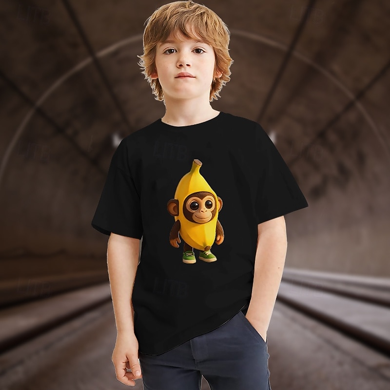 Boys' Funny Italian Brainrot Graphic Tee 5pcs Set of Summer Short-Sleeve T-Shirts for Boys Featuring Cartoon Prints of 'Cute Little Brain Rot Shark Shoes Tire Frog Banana Gorilla Coffee Ninja Tre