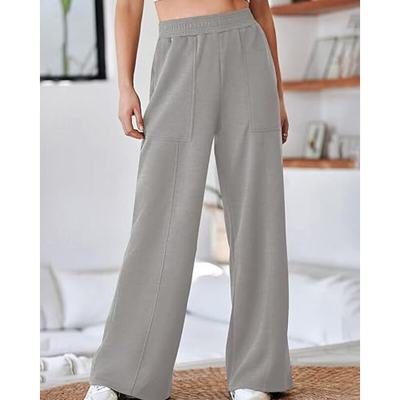 Women's Wide Leg Chinos Streetwear Casual Full Length Medium Waist Plain Pocket Elastic Waist Comfy Micro-elastic Outdoor Vacation Daily Black White Army Green Dark Navy Fall Winter Loose Fit3