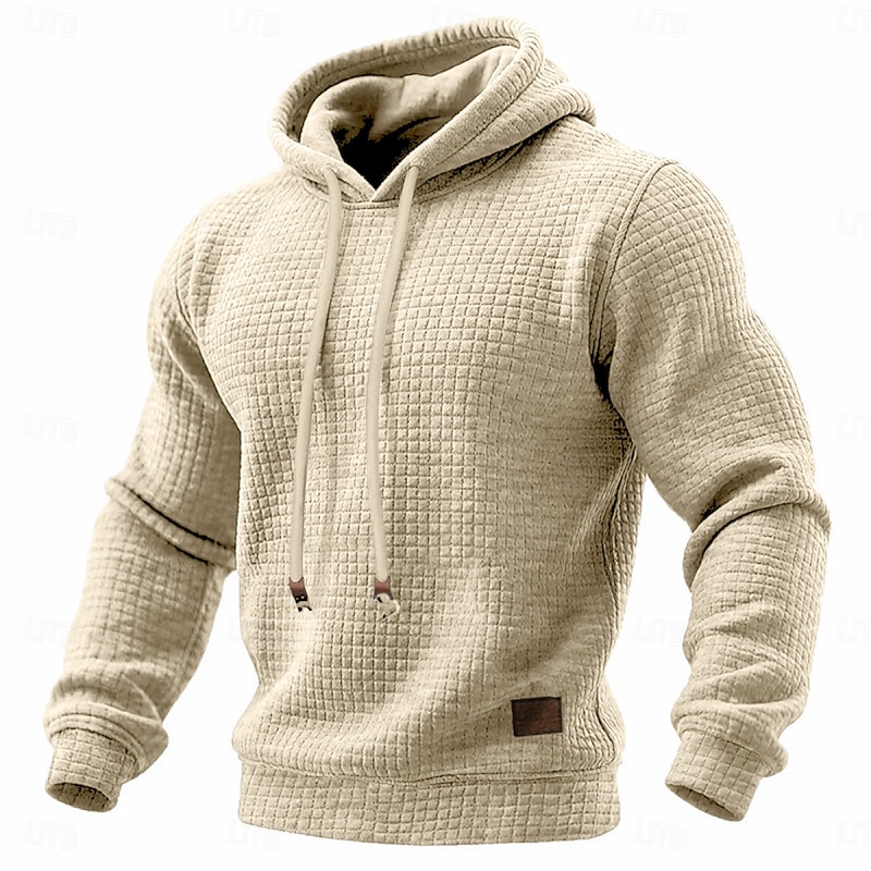 Men's Hoodie Waffle Hoodies Pullover Hoodie Sweatshirt Apricot Black White Light Grey Dark Gray Hooded Plain Textured Sports & Outdoor Casual Daily Streetwear Cool Sportswear Spring &  Fall Clothing2