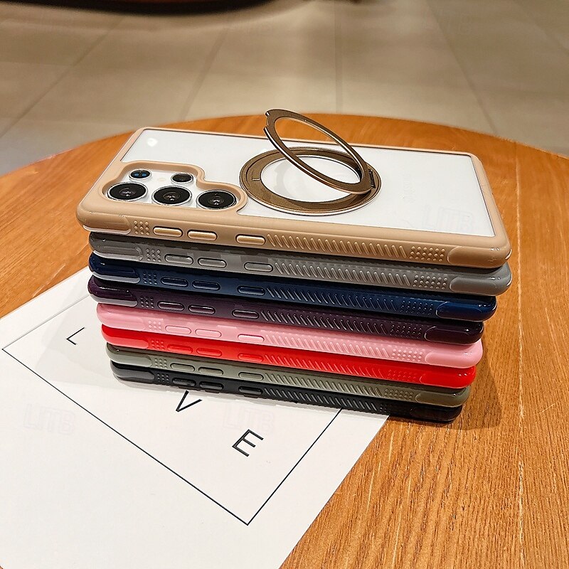 Phone Case For Samsung Galaxy S25 Ultra Plus S25 Edge S24 Plus Back Cover Support Wireless Charging Kickstand Shockproof Retro TPU4