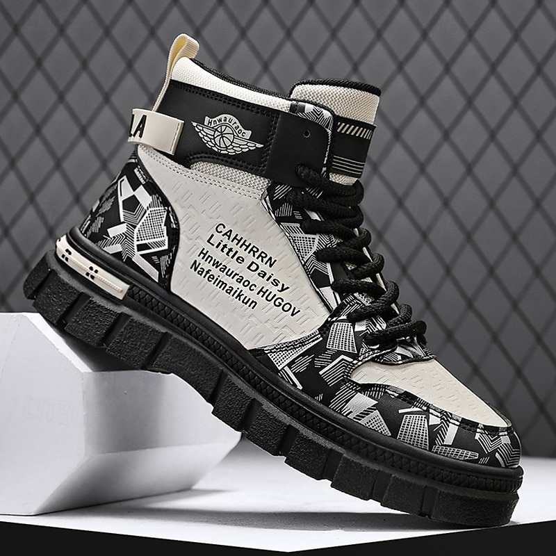 Men's High Top Fashion Casual Sneakers | Trendy Printed Design for Street Style & Daily Wear