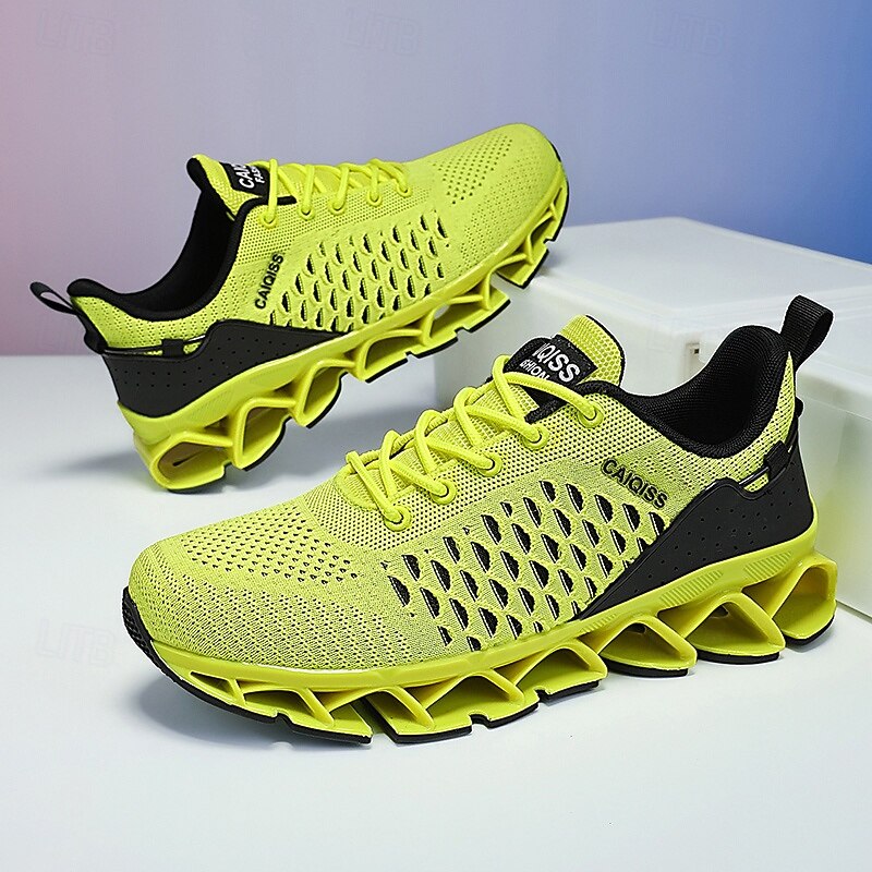 Men's Neon Yellow Athletic Sneakers – Breathable Mesh Running Shoes with Shock-Absorbing Sole for Gym, Training, Sports and Casual Wear4