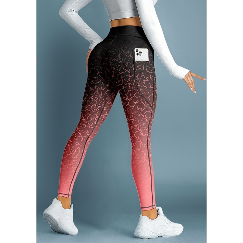 Women's pilates leggings fitness pants Gym Leggings Pockets Stamp Duty Side Pockets Pilates Gym Gym Workout Pants Tights Leggings Color Gradient Pink Sports Activewear Stretchy Slim3