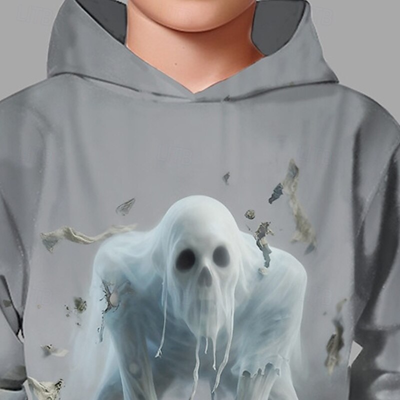 Halloween Boys' 3D Ghost Hoodie Long Sleeve Spring Fall Fashion Streetwear Kids 4-12 Years Hooded Outdoor Casual Daily Regular Fit2