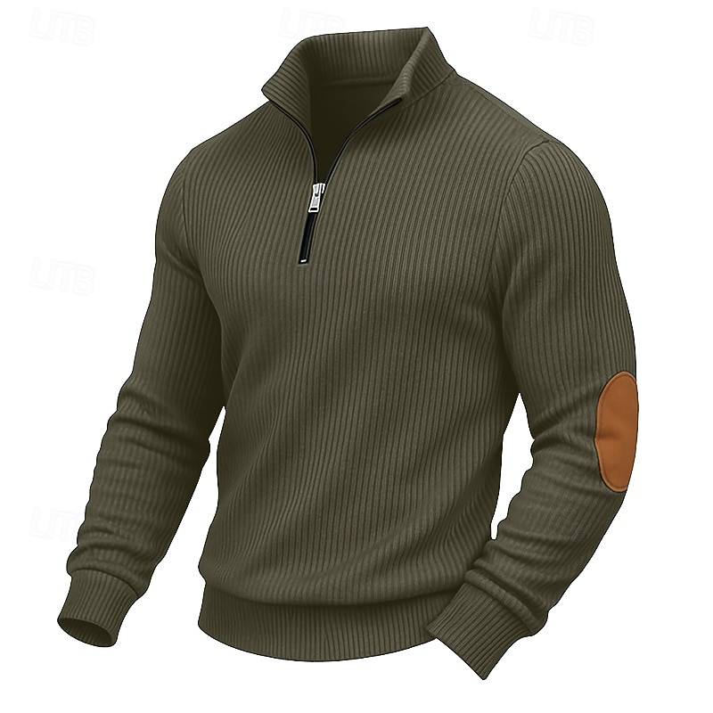 Men's Sweatshirt Corduroy Pullover Hoodie Sweatshirt Pullover Quarter Zip Sweatshirt Apricot Black White Army Green Navy Blue Standing Collar Plain Patchwork Textured Sports & Outdoor Casual Daily4