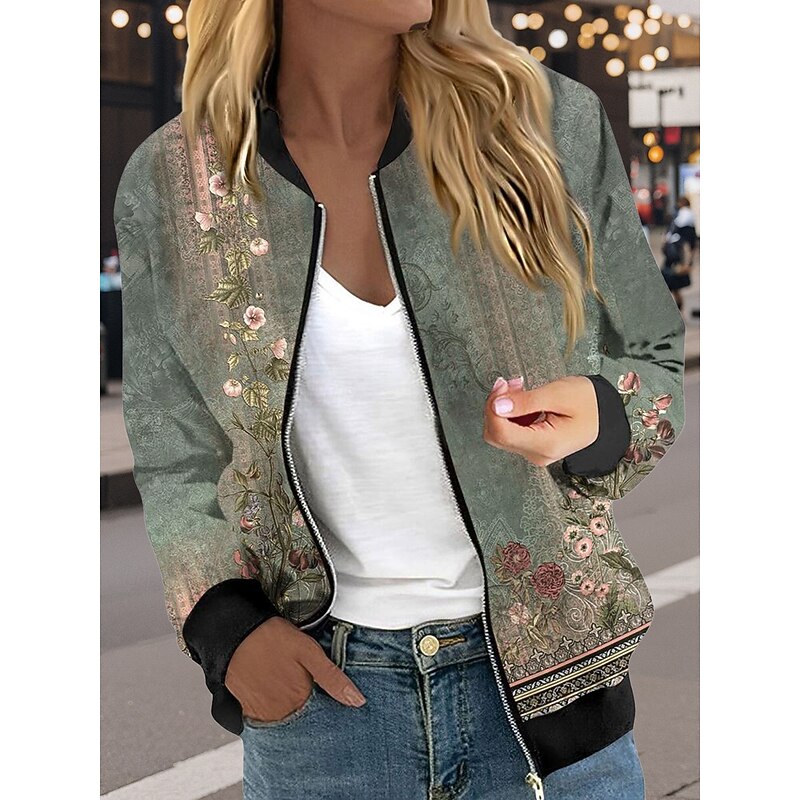 Women's Casual Jacket Warm Quick Dry Zipper Pocket Color Block Fashion Daily Casual Geometric Vacation Casual Daily Short Baseball Collar Regular Fit Long Sleeve Outerwear Red Blue Green Spring Fall3