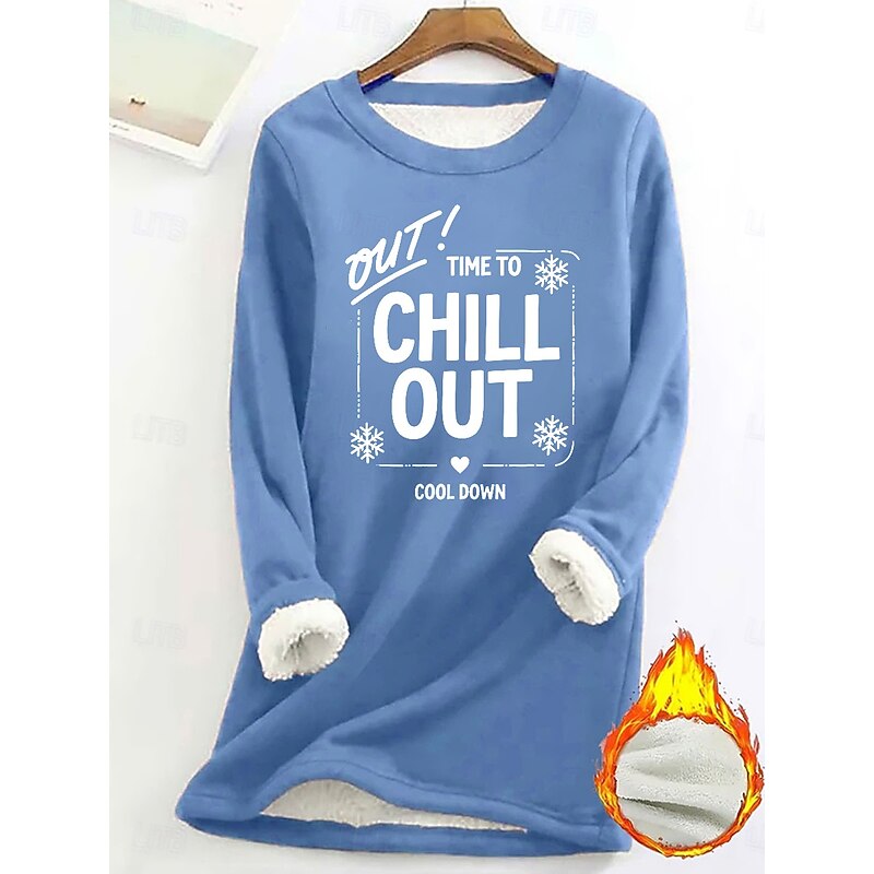 Women's Fleece Lined Pullover Sweatshirt Pajamas Pullover Sweatshirt Pullover Sweatshirts Letter Warm Streetwear Casual Long Sleeve Crew Neck Long Tops Home Dailywear Casual Print Black Pink Dark