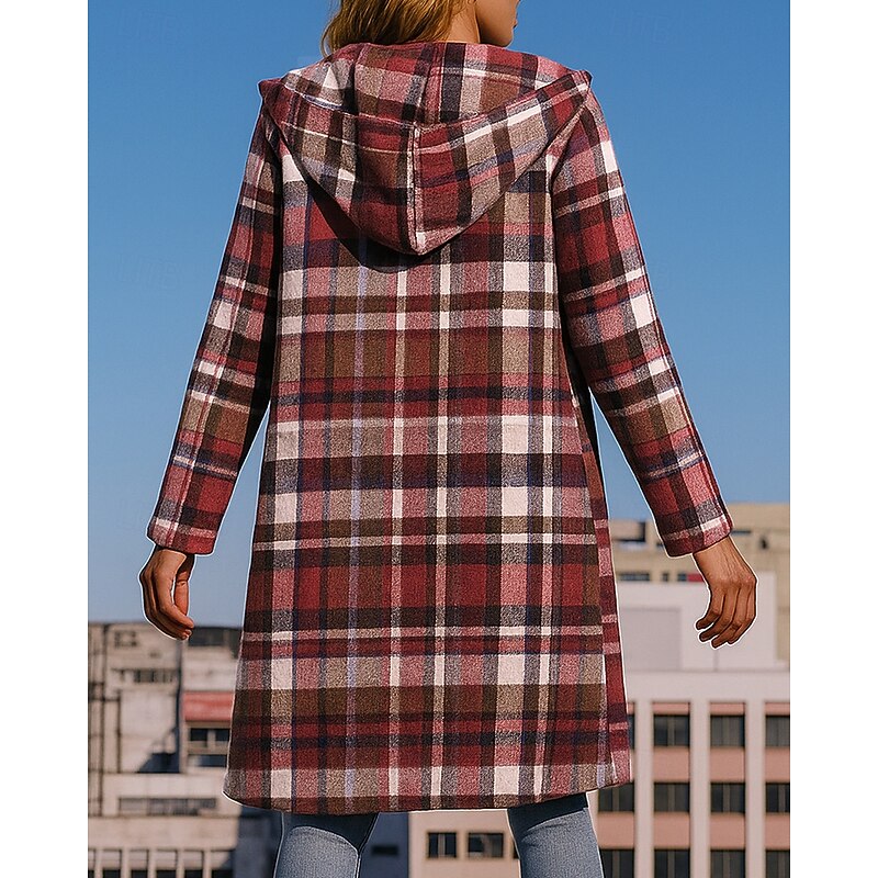 Women's Hoodie Jacket Zip Up Coat with Pockets Long Sleeve Top Athleisure Fall Plaid Checkered Windproof Hiking Outdoor Travel Sportswear Activewear Red Green Khaki2